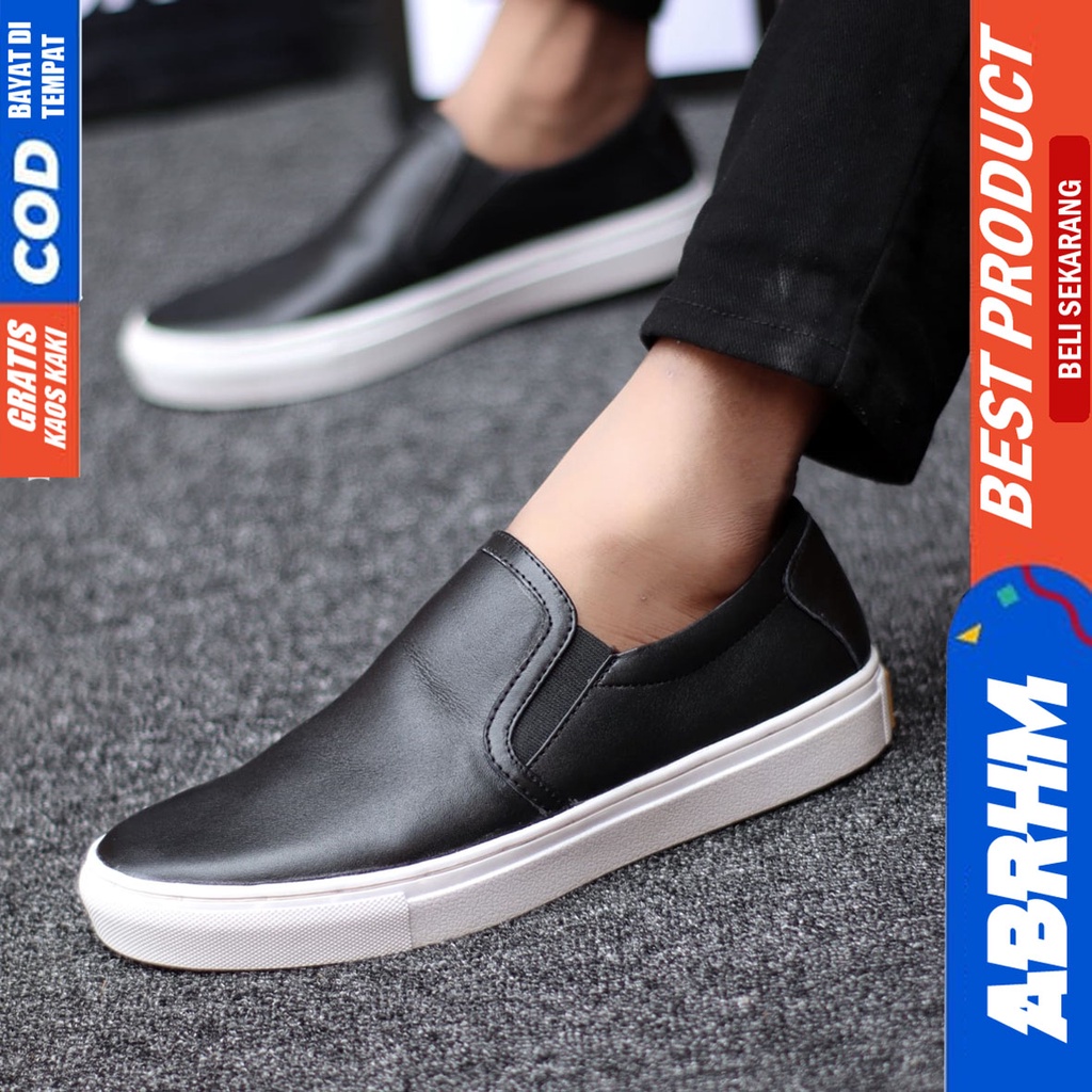 Abrhm Mori - Sepatu Slip On Pria  Casual Kulit Asli