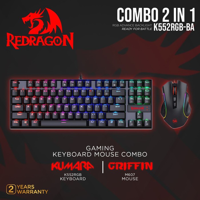 Redragon K552RGB-BA Gaming Keyboard Mouse 2 in 1 Combo