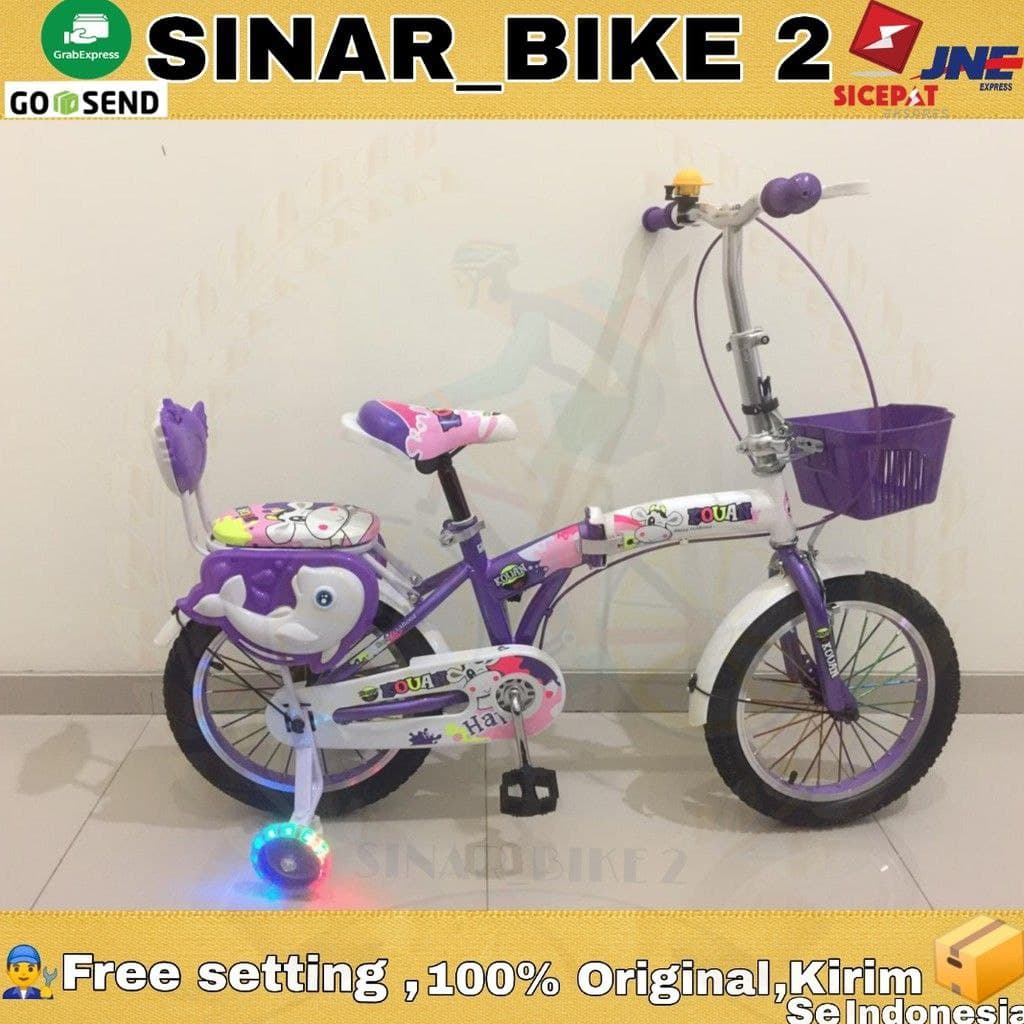 Sepeda Lipat Anak 16Inch Kouan Keranjang dan Roda Bantu