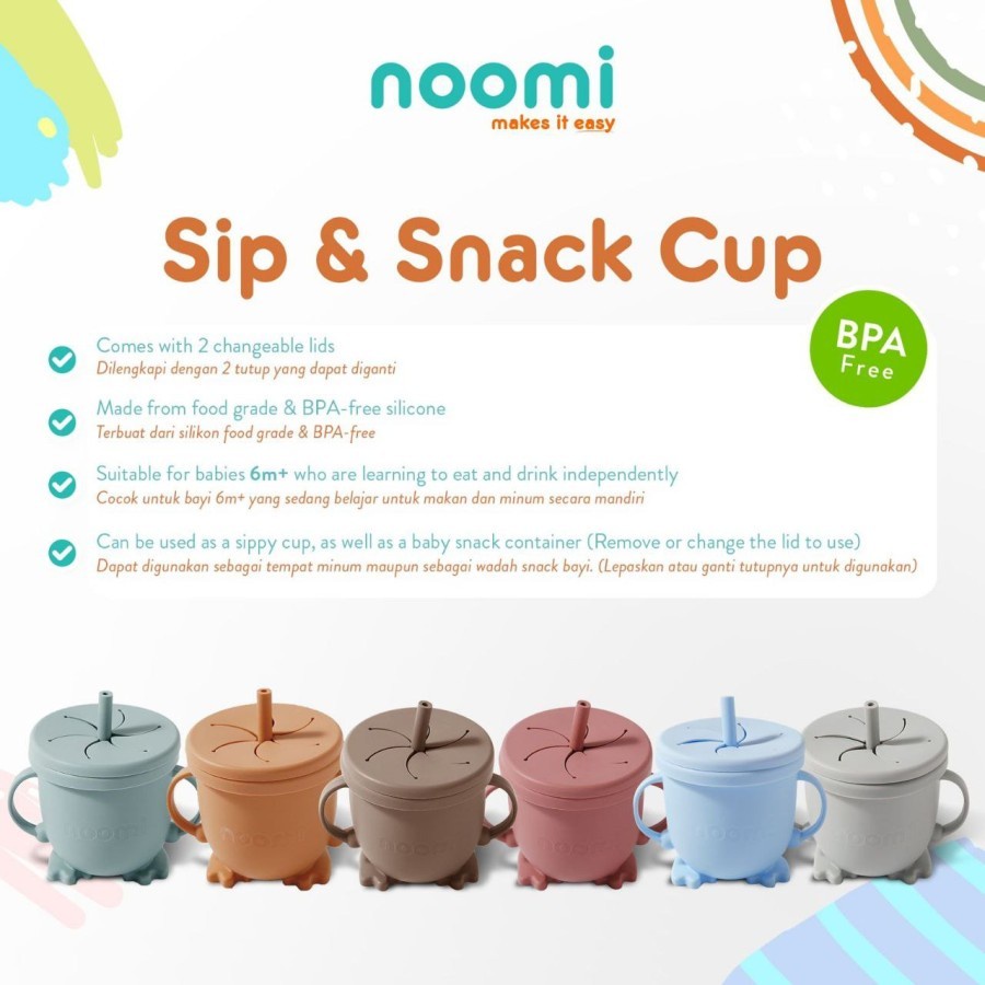 Noomi 2in1 Silicone Sip &amp; Snack Cup / Gelas minum anak bayi