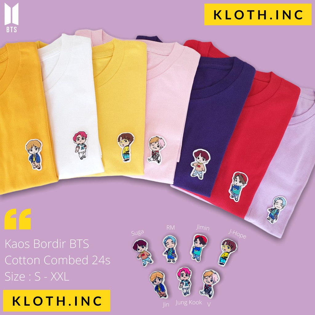 [COTTON 24S] Kaos BTS Tiny Tan Bordir Bisa Upgrade Lengan Panjang