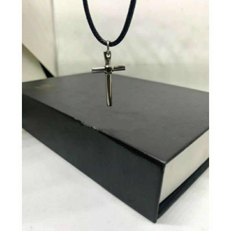 Kalung salib unisex pria wanita baja putih monel original