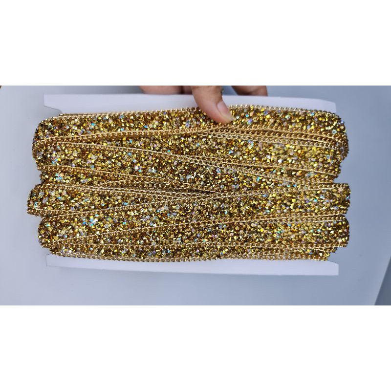 RENDA BERLIAN GOSOK SWAROVSKI SUPER  RANTAI GOLD per10cm