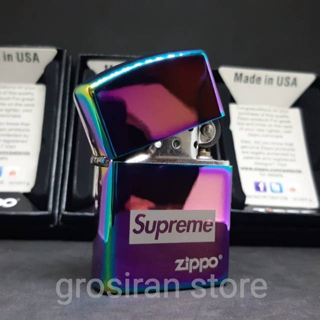 Zippo supreme pelangi hijau custom logo ukir grafir nama