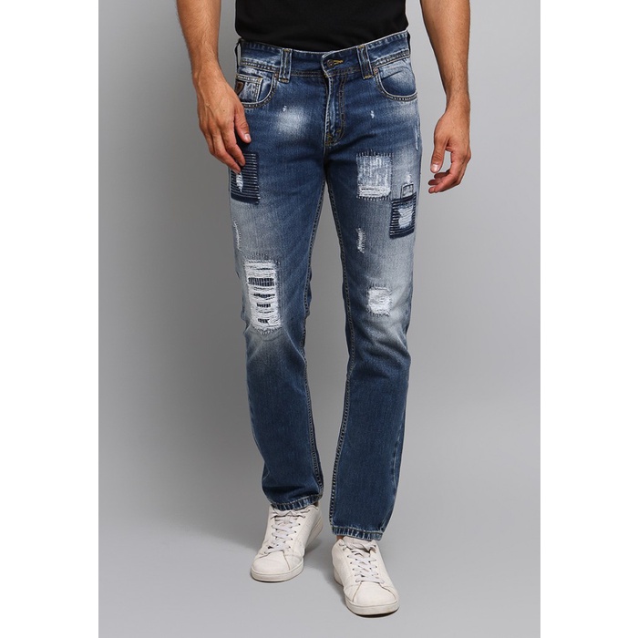 Lucu Jeans Lois Original 397D2 Slimfit Celana Panjang Pria Blue Ripped Terlaris