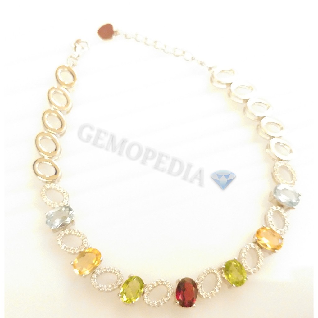 Gelang silver 925 with blue topaz, Citrine, Peridot and Garnet