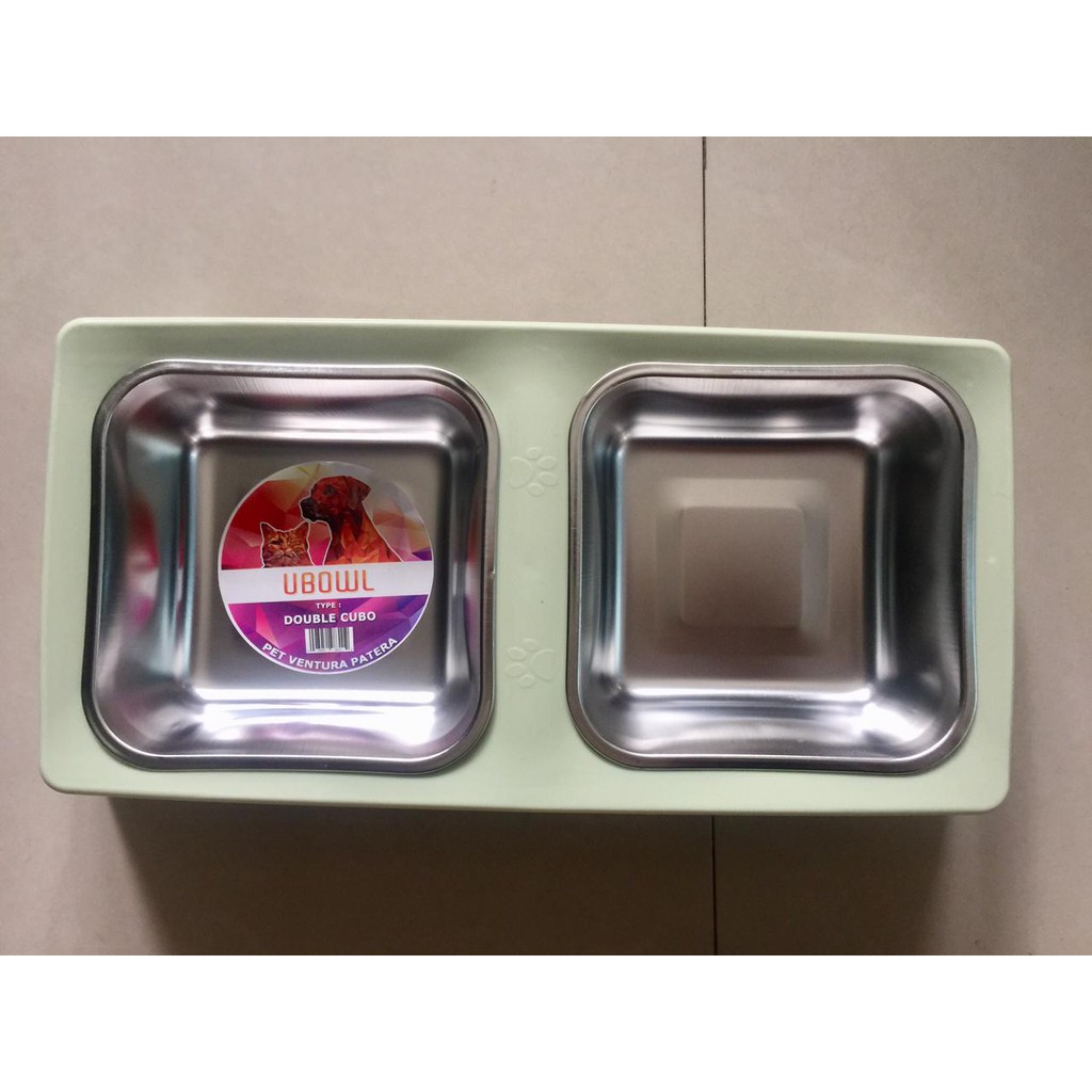 UBOWL Cubo Double Tempat Makan Minum Kucing Anjing Plastik Stainless