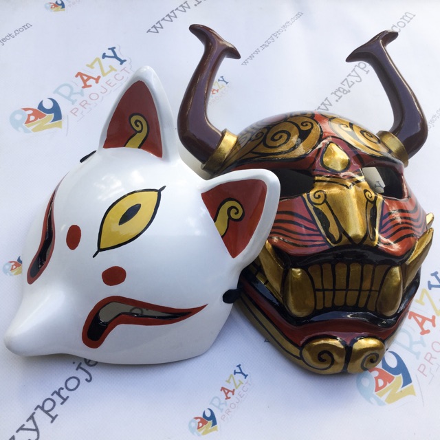 Free Fire Oni Kitsune Sakura Skin Game Mask Topeng Kayu Cosplay Anime Jepang Shopee Indonesia