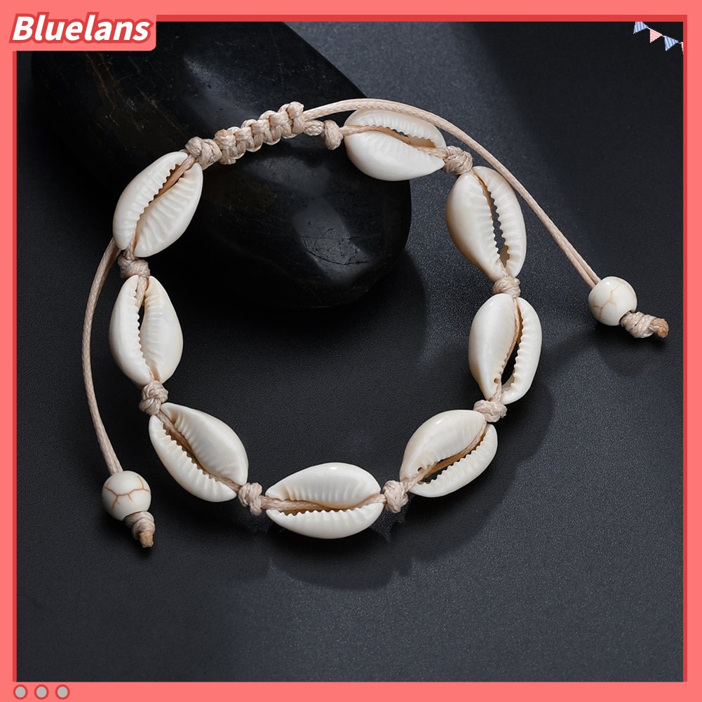 Bluelans Women Hand Knitting Shell Charm Bracelet Beaded Chain Bangle Jewelry Accessory