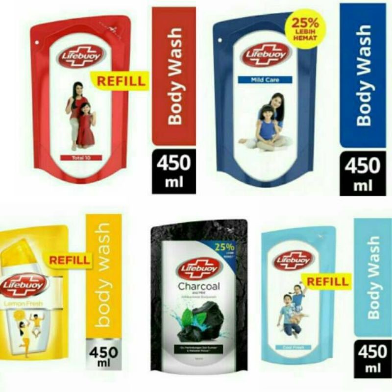 Lifebuoy Sabun Mandi Cair Total Mild Cool Lemon Charcoal Yougurt Refill 450ml 400ml 100ml