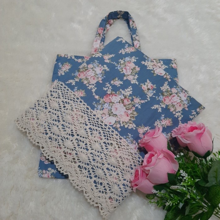 Mukena Katun Jepang Original Renda - Biru