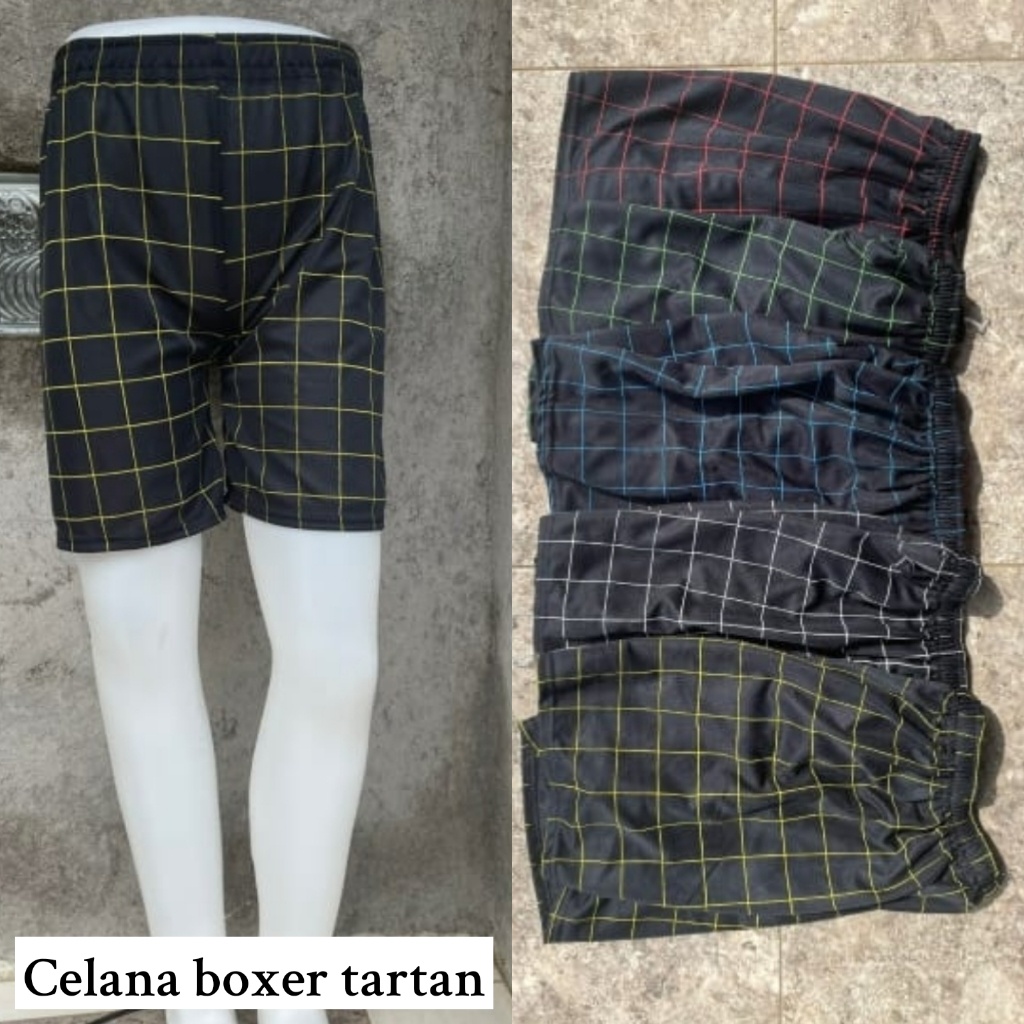 [NEW] Celana Bahan Spandex Boxer Motif Tartan // Kolor Murah Unisex Pria Wanita Terbaru