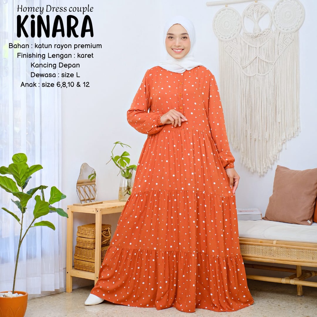 Gamis Couple Mom and Kids Polkadot Homey Dress Dewasa Gamis Anak Polka Kinara Bahan Katun Rayon premium Nyaman Dipakai | Bisa Cod