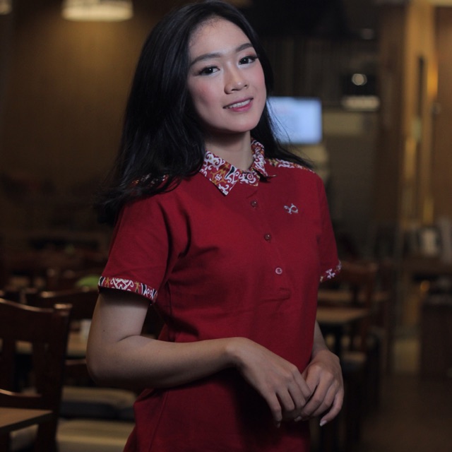 Loyal Kaos Polo Batik Maroon Modern Wanita M L XL XXL