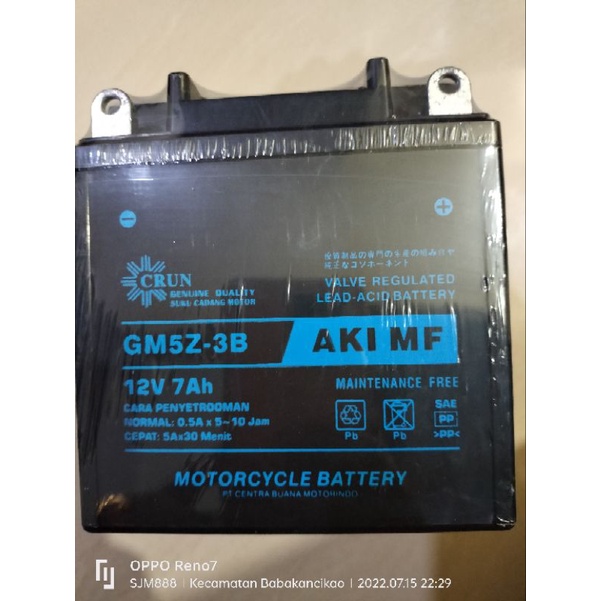 aki GM5Z-3B 12v 7Ah motor supra lama/supra x/mio lama/smile/jupiter mx lama