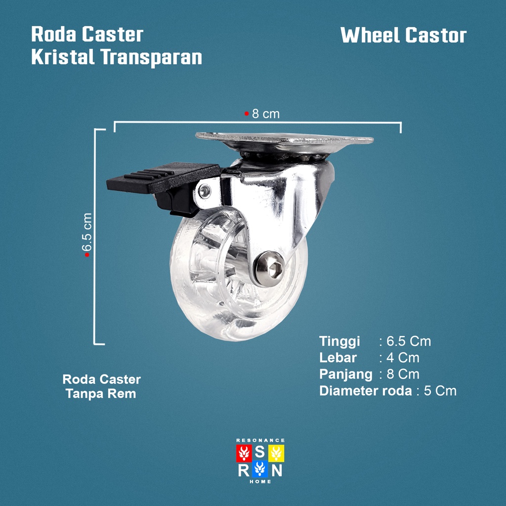 Roda Kastor Kristal Transparan 2 Inch / Caster Etalase Troli Resonance Home