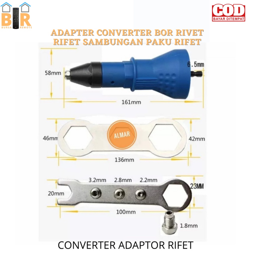 ADAPTER CONVERTER BOR RIVET RIFET SAMBUNGAN PAKU RIFET