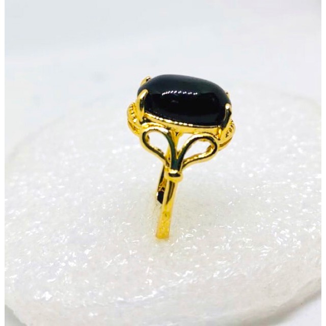 Cincin wanita lapis emas cincin batu obsidian cincin perhiasan fasion