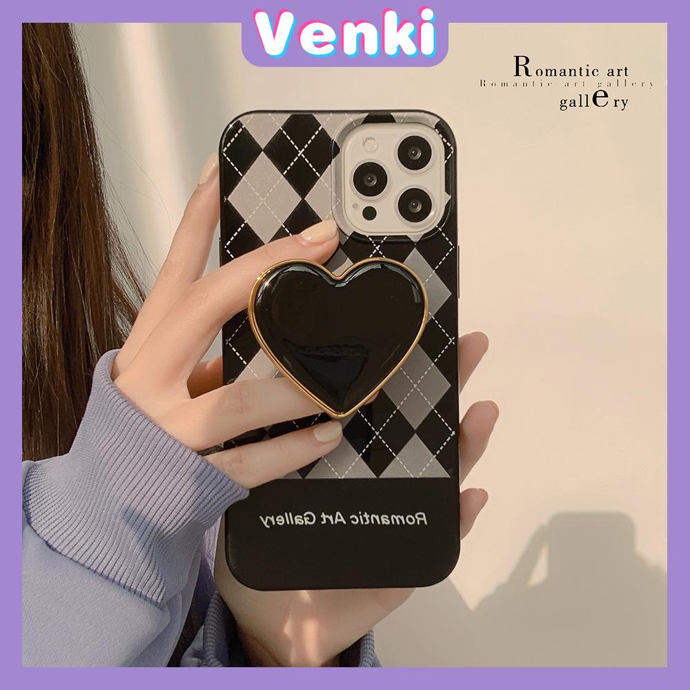 iPhone Case Silicone Soft Case Candy Case Black Heart Phone Stand with Folding Stand Grips Camera Bump Protection For iPhone 13 Pro Max iPhone 12 Pro Max iPhone 11 iPhone7 Plus