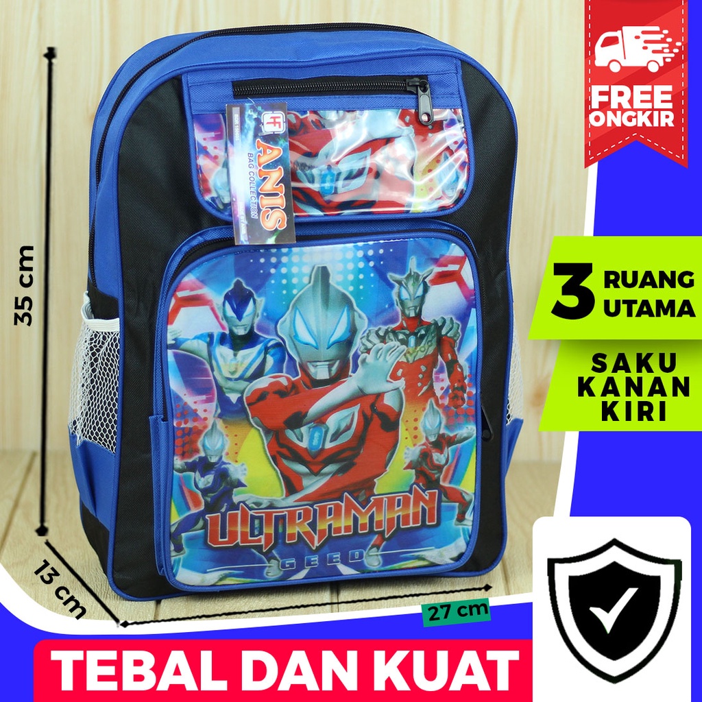 Tas Ransel Karakter Ultraman Biru Keplek Back Pack Sekolah Anak Cowok Laki Laki Fashion Kids Trendy