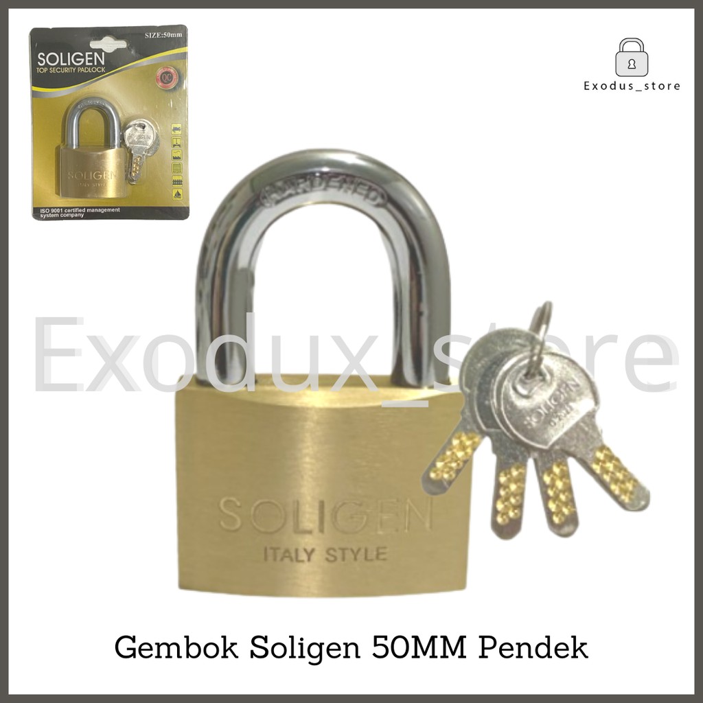 Kunci gembok pagar SOLIGEN 50 MM leher pendek / gembok pager anti maling anti karat