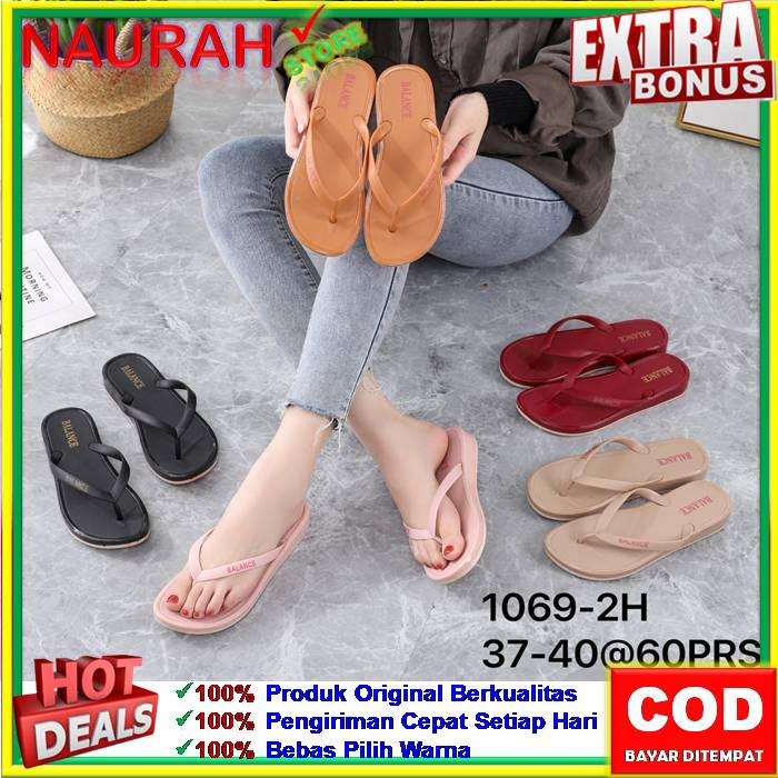 Sandal Jepit Balance 1069 2F Jelly Polos Wedges  Tebal 2,5Cm Tali Merk Balance Original