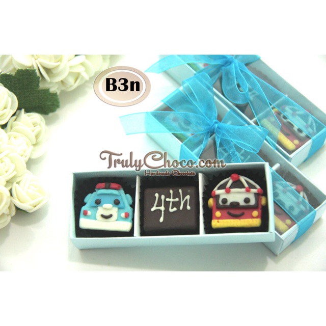 

Trulychcoco - Souvenir ultah Anak Laki (isi 3 cokelat; jml 50packs)