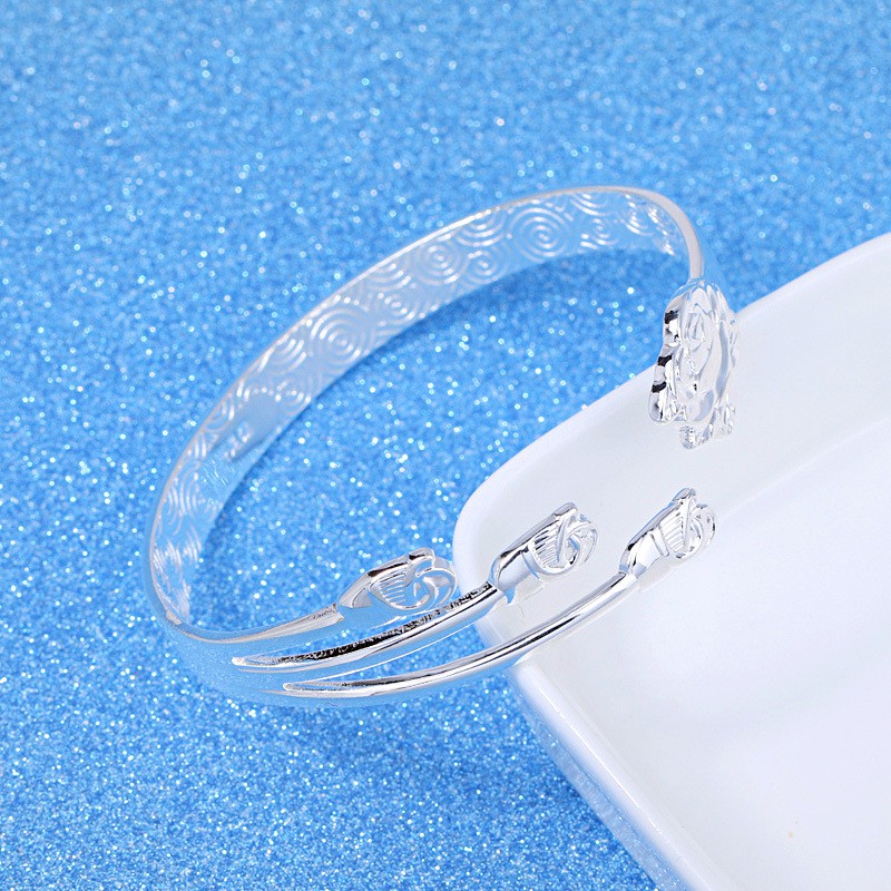 925 Sterling Silver Gelang untuk Wanita Bunga Fashion Vintage Perhiasan