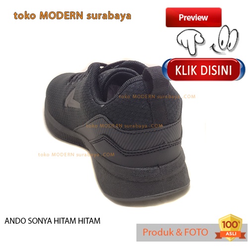 Sepatu anak sekolah sepatu sneakers tali ANDO SONYA HITAM HITAM