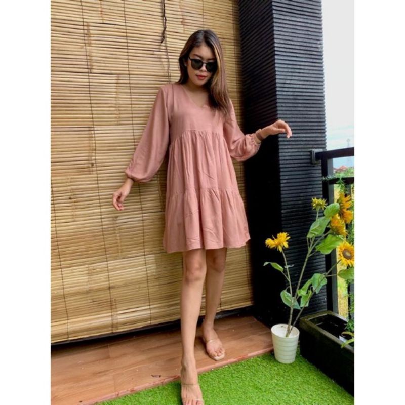 Dres wanita rampel kerah laura/ polosan rayon