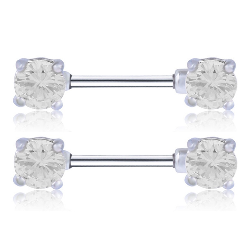 16pcs / set Anting Tindik Puting Bahan Stainless Steel Dengan Kristal