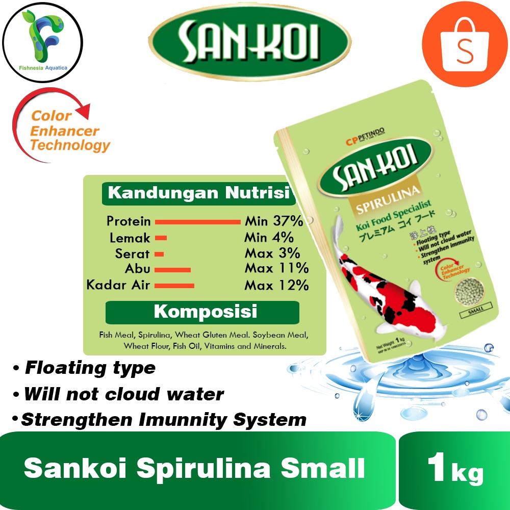 Sankoi Spirulina Small Size 2mm 1Kg Pelet Ikan Koi Kualitas Tinggi