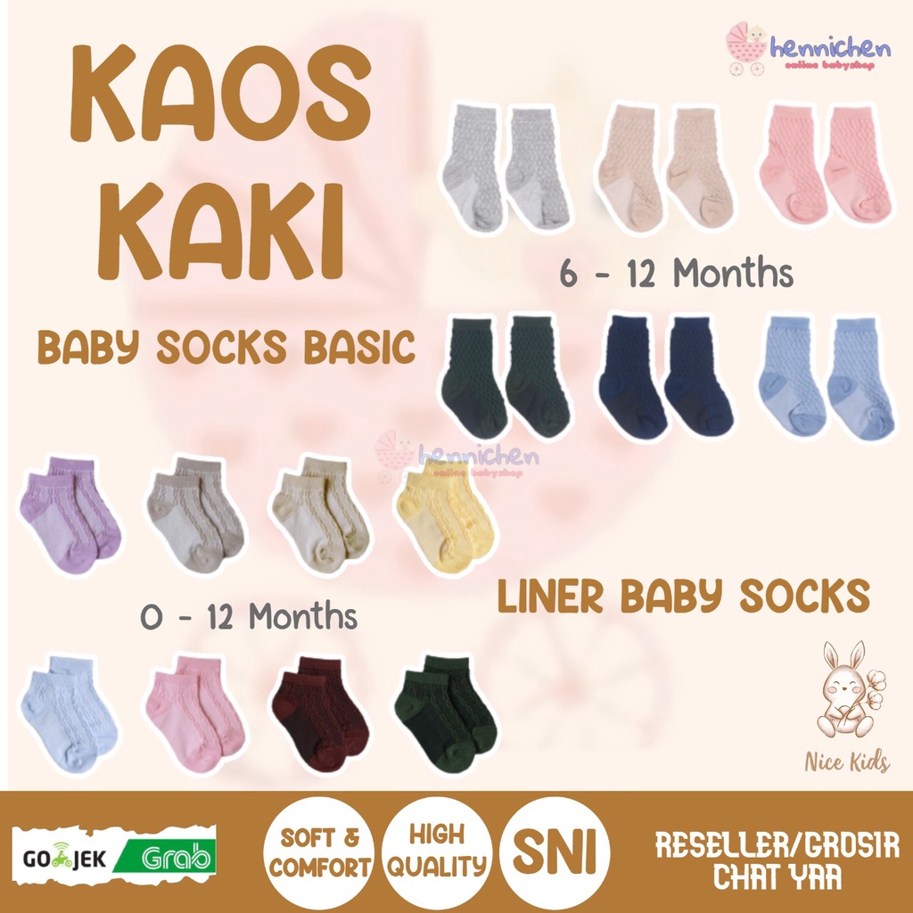 NICE KIDS Baby Socks Basic / Liner Socks Nice Kids (Kaos Kaki Bayi)