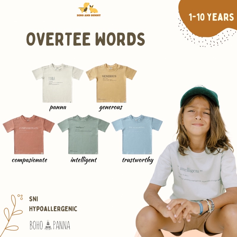 DINOANDBUNNY - OVERTEE WORD - Bohopanna Bohobaby - Kaos Atasan Anak - Baju Anak - Top Kids - Baju Kaos Anak Laki-Laki - Baju Premium Anak