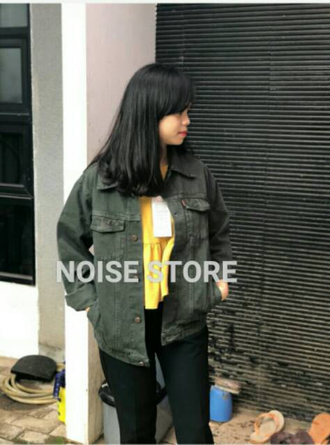 Jaket Jeans Oversize Hijau Army &amp; Mustard Premium Quality