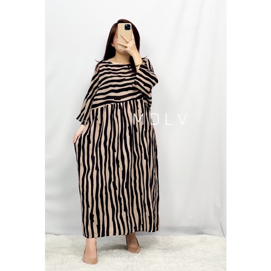 MDLV ~ 79003# Zevania Loose Dress Premium Dreaa Big Size Dress Oversize Dress Garis Midi Dress Fashion Import