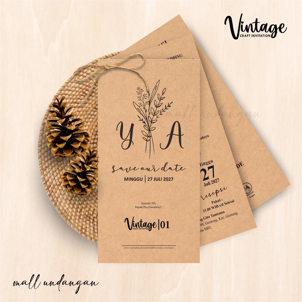 UNDANGAN PERNIKAHAN  RUSTIC KRAFT TALI - UNDANGAN NIKAH CUSTOM INVITATION - UNDANGAN VINTAGE KRAFT