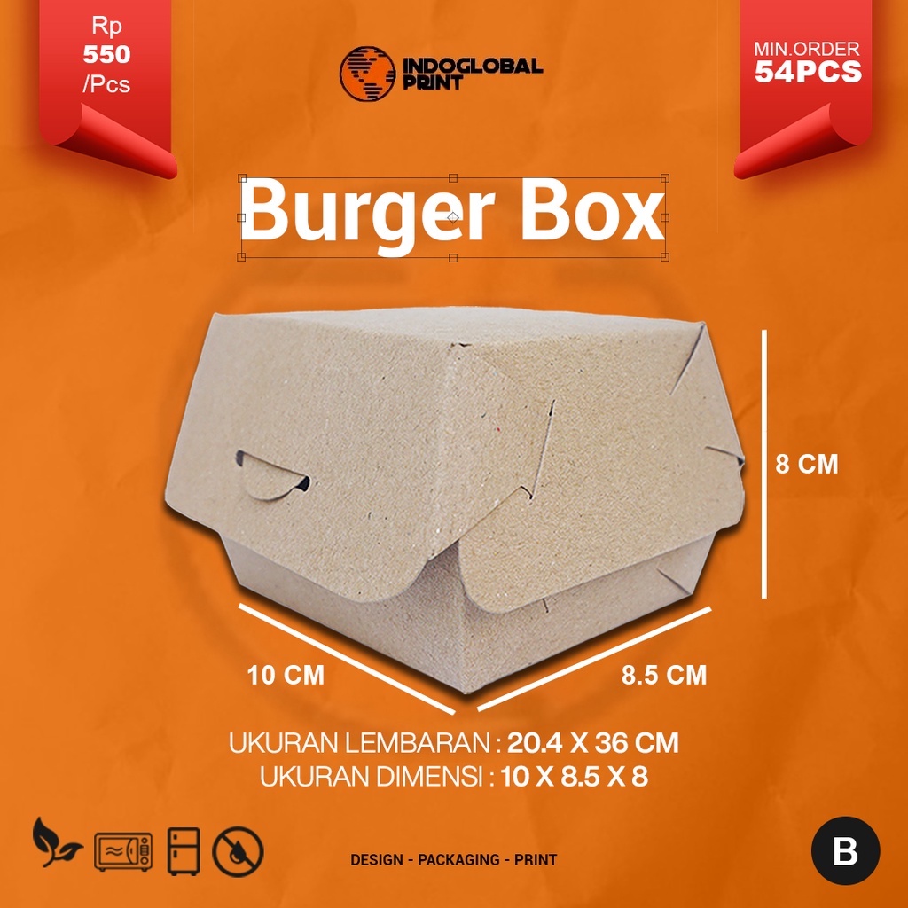 Box Burger B, Dus Burger, Kemasan Burger, Tempat Burger