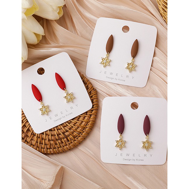 LRC Anting Tusuk Fashion Oval Rhinestone Six-pointed Star Alloy Earrings P59539