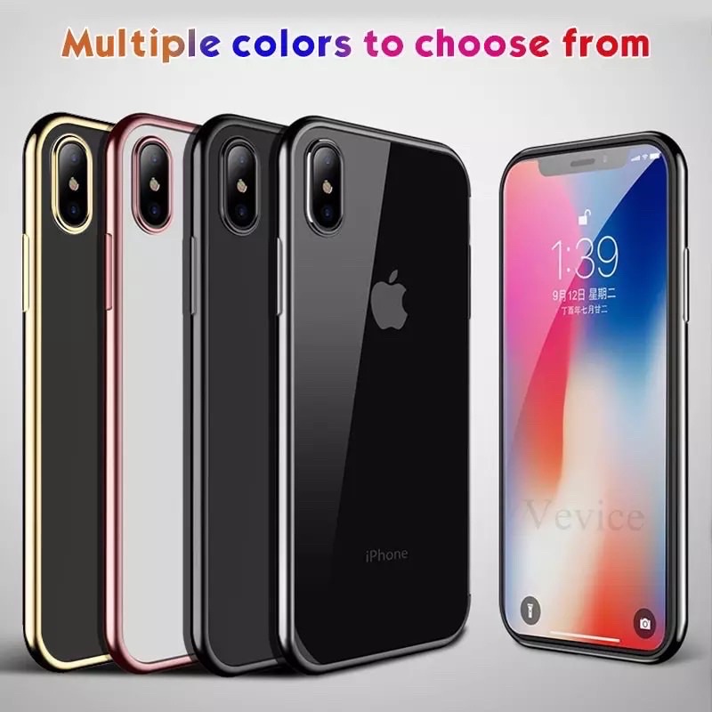 Softcase iPhone SE 2020 6 6G 6S 6+ 6S+ 7 7G 8 7+ 8+ PLUS X XS XR XSMAX MAX Case Square List Chrome Frame Plating Transparan Protect Casing Camera Protection