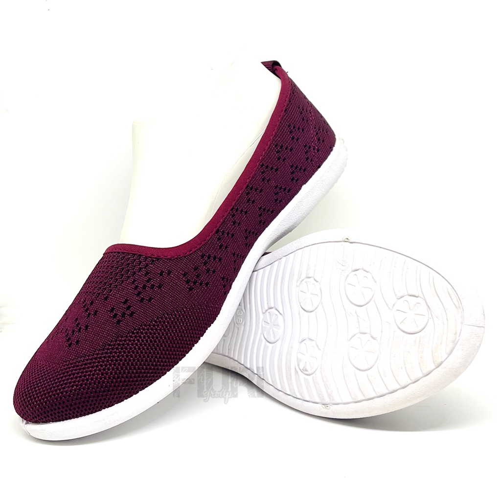 FIURI - NEW ERA PROFOUND Original - CHERRY MERAH MAROON 37-40 - Sepatu Wanita Flat Shoes - Perempuan Slip On Selop Belet Ballerina - Knif Rajut Kain - Santai Kerja Sekolah Kuliah Formal Kantor - Kasual - Murah Terbaru - Empuk Ringan Anak Remaja Dewasa