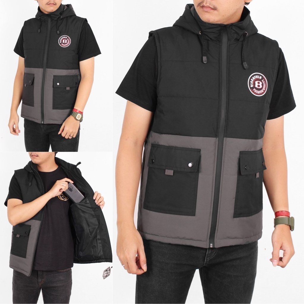 Rompi Pria Body vest hoodie taslan waterfroop terbaru blackfield