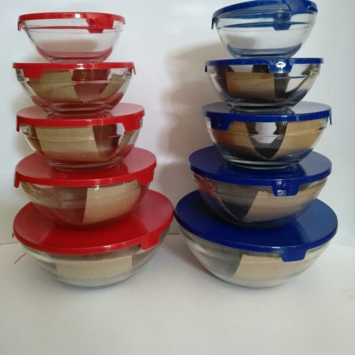 Mangkok Kaca bowl set Beranak + tutup nya  paket mangkuk set kaca (1set isi 5 pcs) (1250gram)