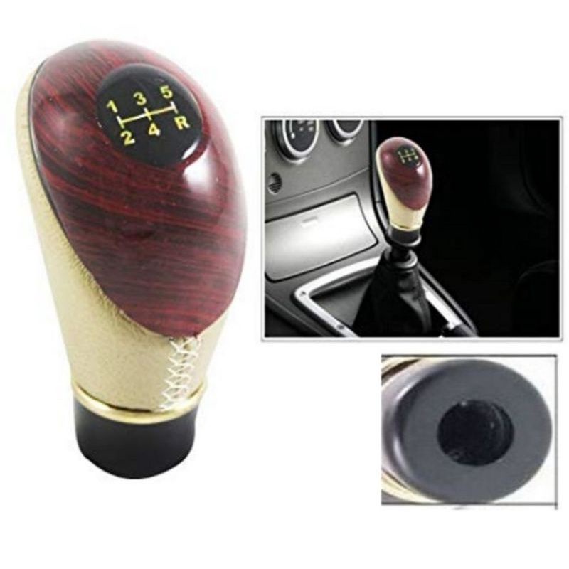 Gear Knob Mobil VELLFIRE Manual Shift Knob Motif Kayu Kulit