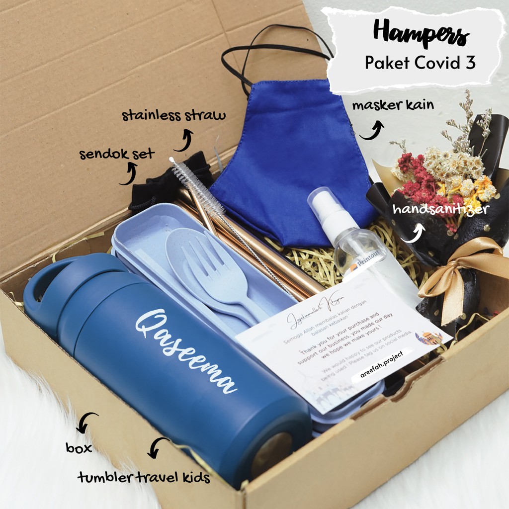 

Kado Sidang Kado Wisuda Gift Box Murah Paket Covid 3 + Tumbler Custom Travel Kids