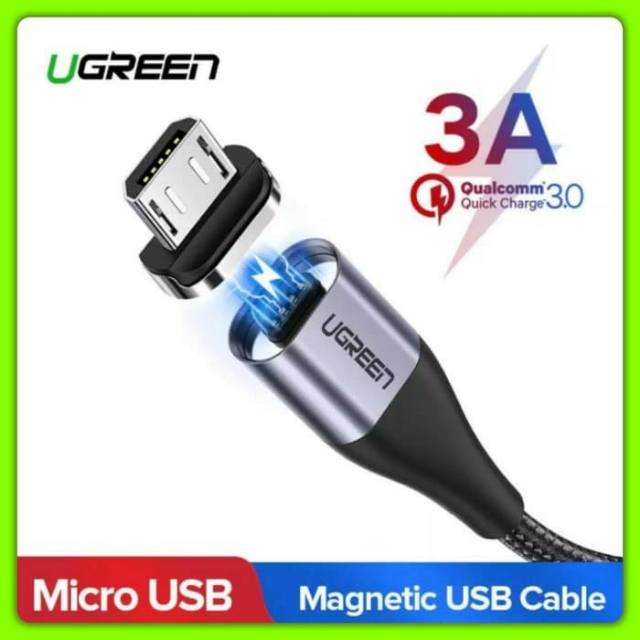 Ugreen Kabel Charger Magnetic Type C Micro Lightning Support 3A panjang 100cm Fast Charging Original