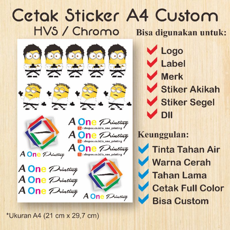 CETAK STIKER CUSTOM A4