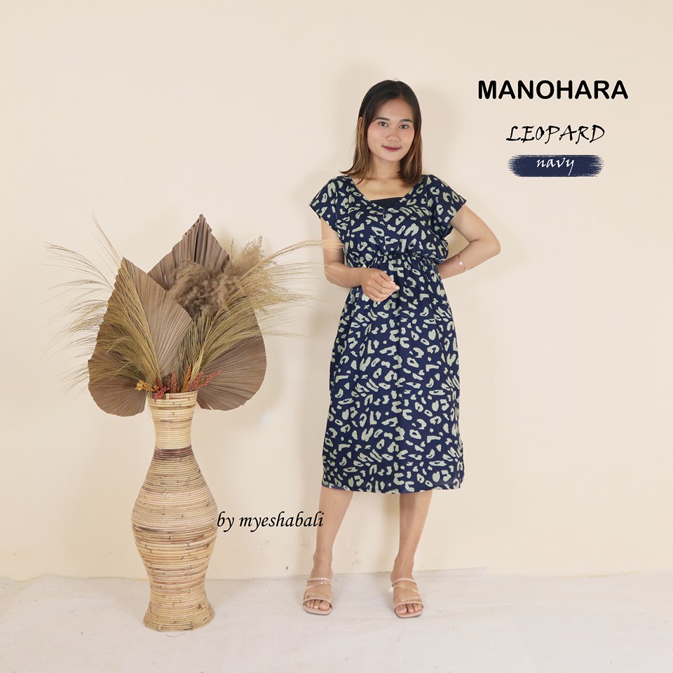 Daster Manohara Bali LD 105 cm / Dress Bali manohara motif Kekinian Murah dan Nyaman-LEOPARD NAVY