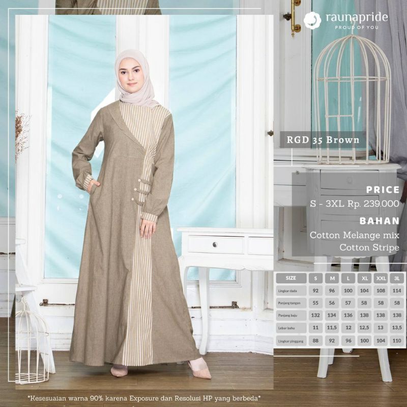 GAMIS RAUNA TERBARU SARIMBIT RGD 35 BROWN | ROSE | GREY | GAMIS RAUNA ANAK REMAJA RGR 35 GREY