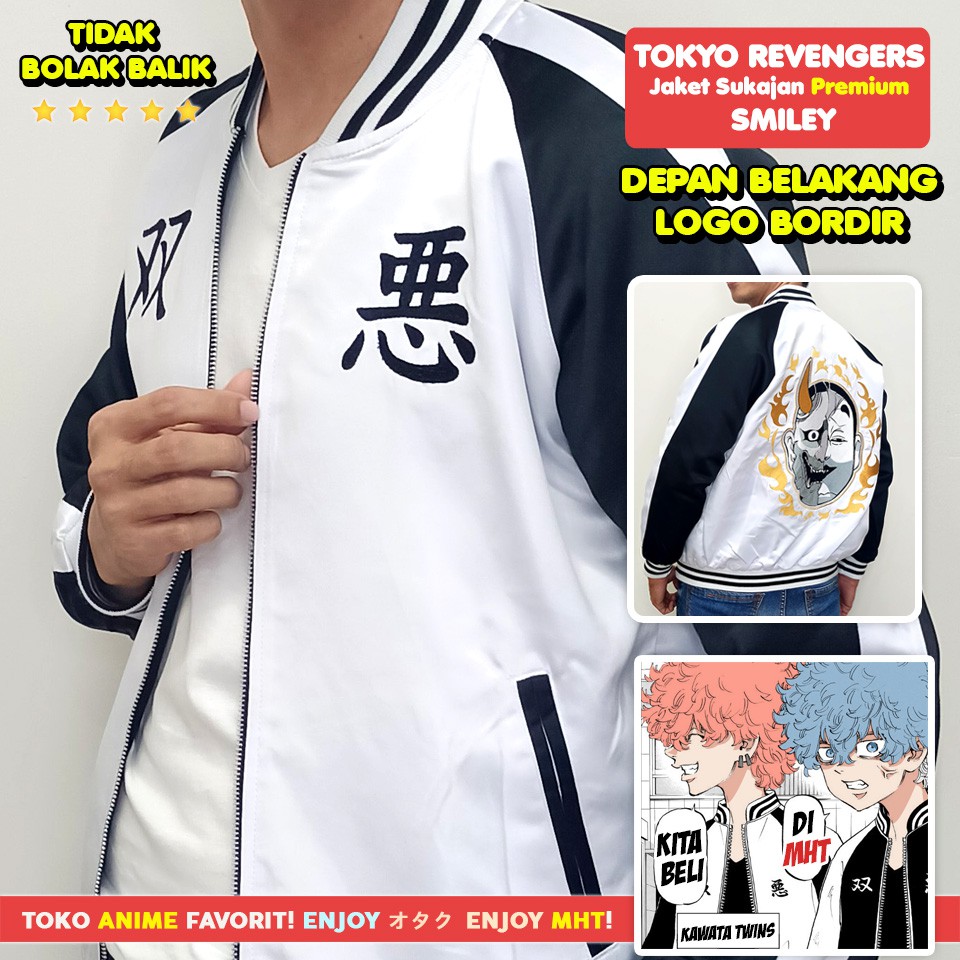 Jaket Smiley Nahoya Kawata Brothers Tokyo Revengers Bomber Sukajan Anime BORDIR Tokyo Manji Twin Devils